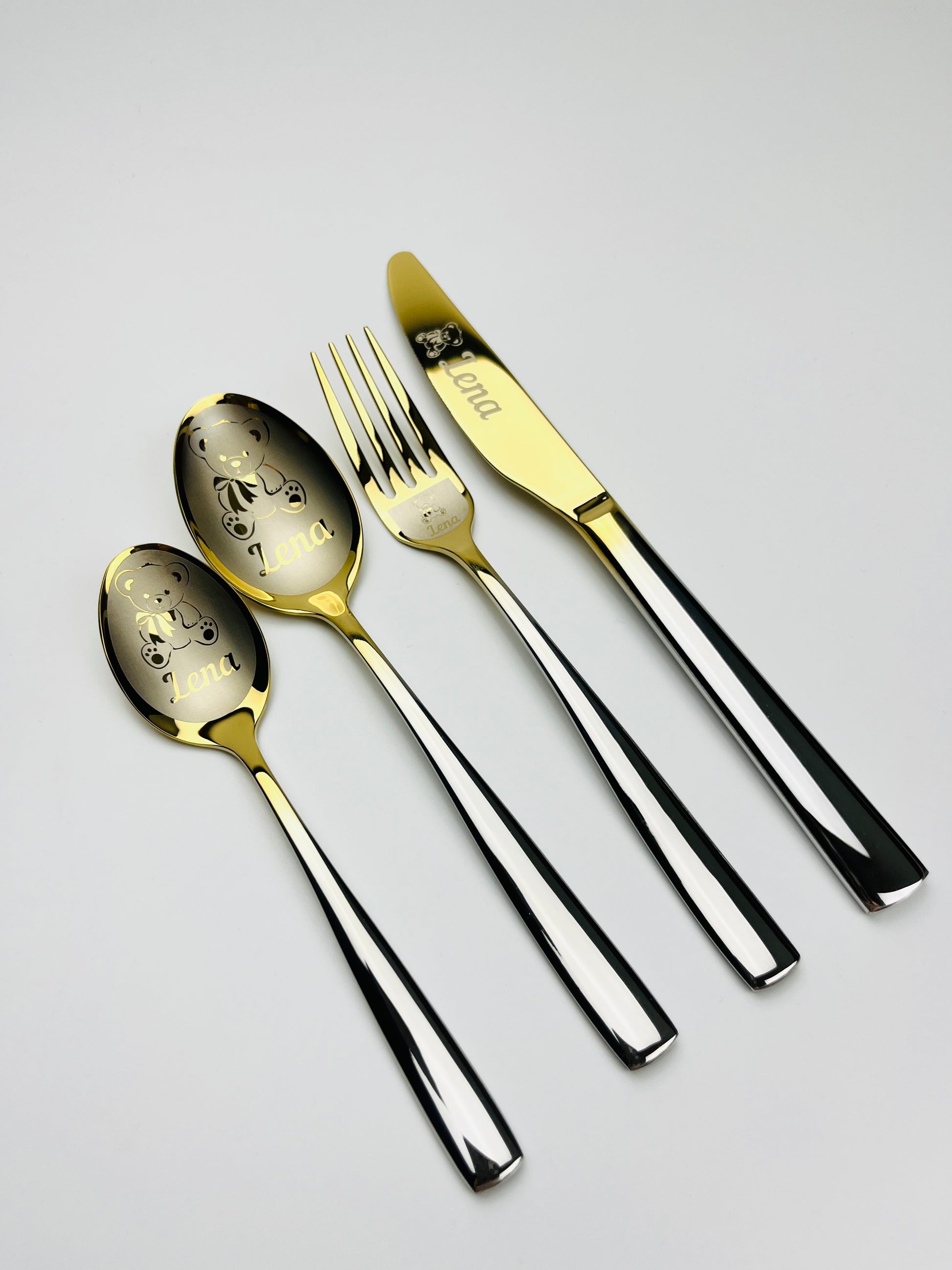 Kinderbesteck Set 4-teilig Gold/Silberoptik