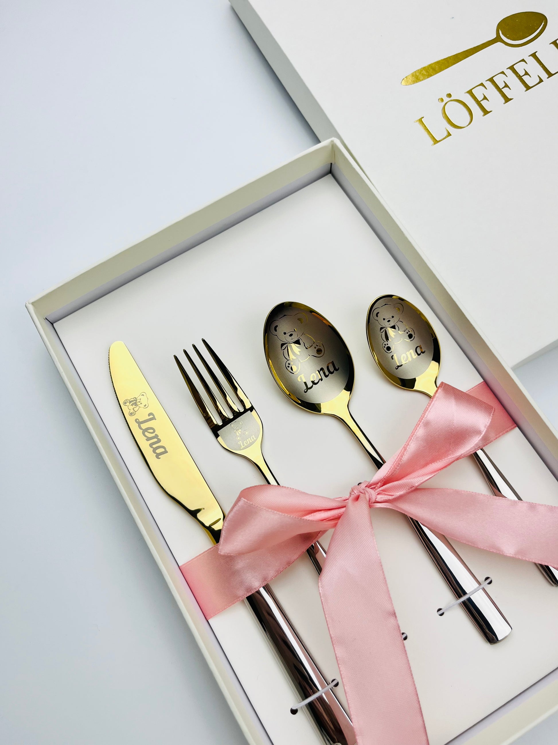 Kinderbesteck Set 4-teilig Gold/Silberoptik